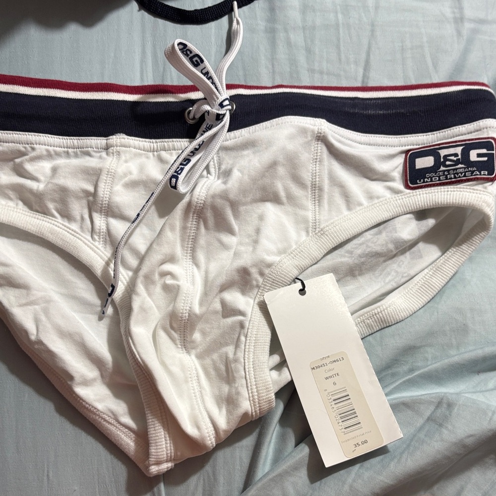 D&G Men's White Briefs with Navy and Red Accents